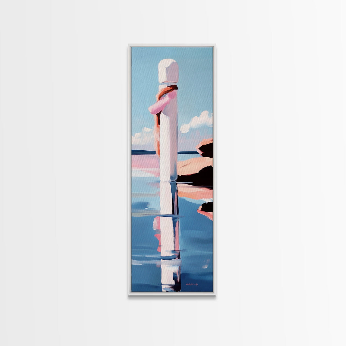 Coastal Reflection, Modern Beach Art, Minimalist Ocean Decor, Contemporary Wall Art, Blue and Pink Seascape, Canvas Print, Bedroom Wall Art