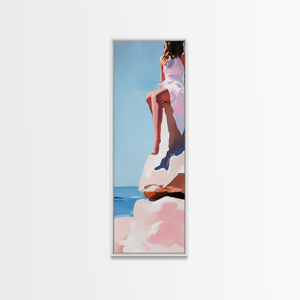 Seaside Muse, Minimalist Beach Art, Boho Coastal Wall Decor, Serene Ocean View, Contemporary Painting, Canvas Print, Bedroom Wall Art