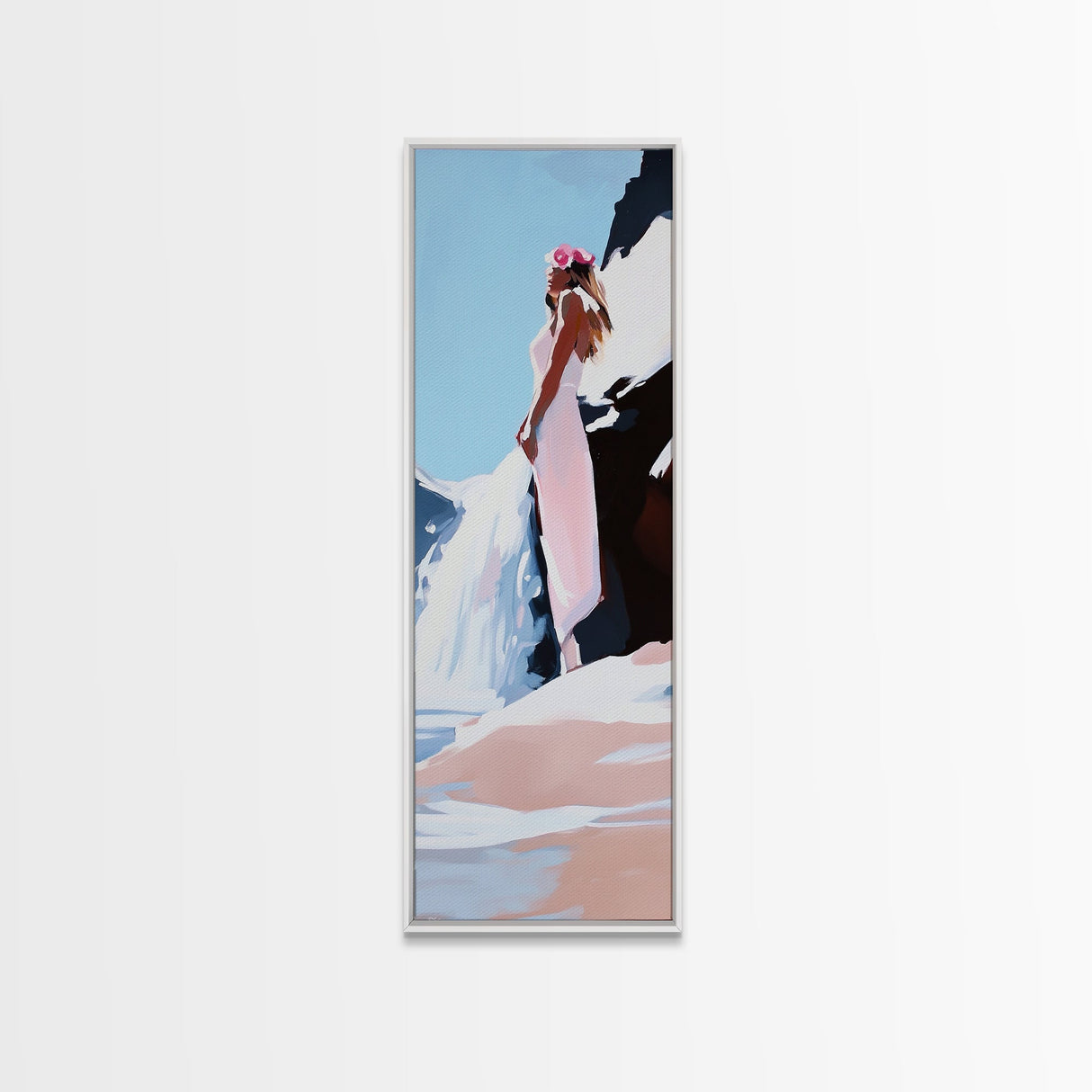 Woman in Nature, Ocean View, Beach Scene, Canvas Print, Romantic Art, Soft Aesthetic, Minimalist Wall Art, Feminine Energy, Serene Mood
