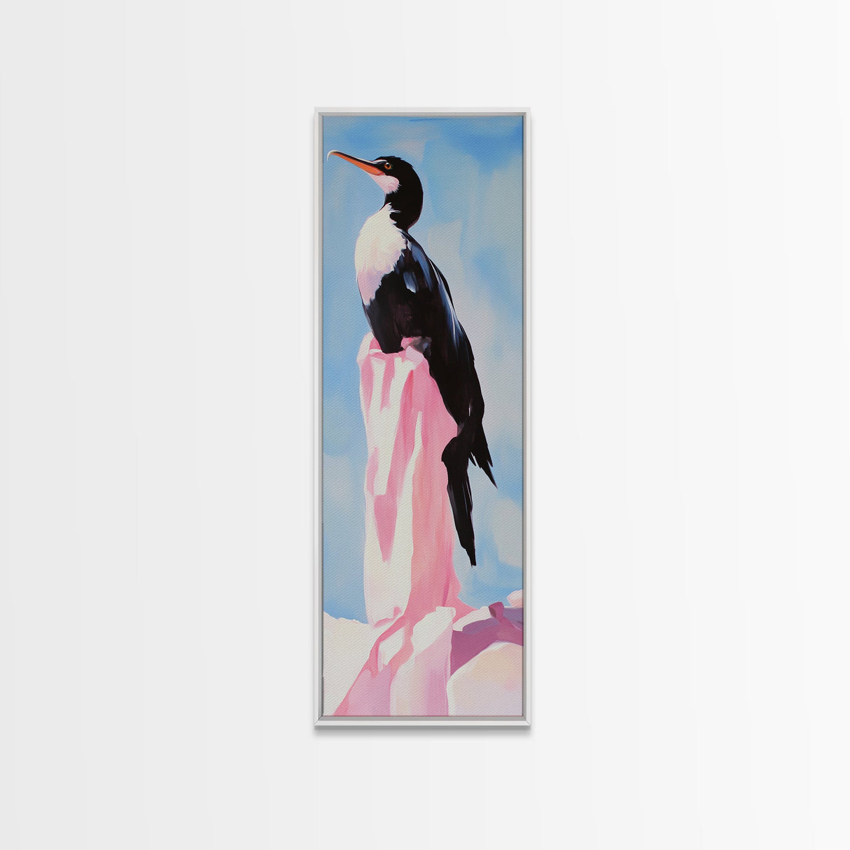 Modern Bird Art, Coastal Decor, Minimalist Painting, Framed Canvas Print, Black and White Animal Art, Living Room Wall Art, Nature Print