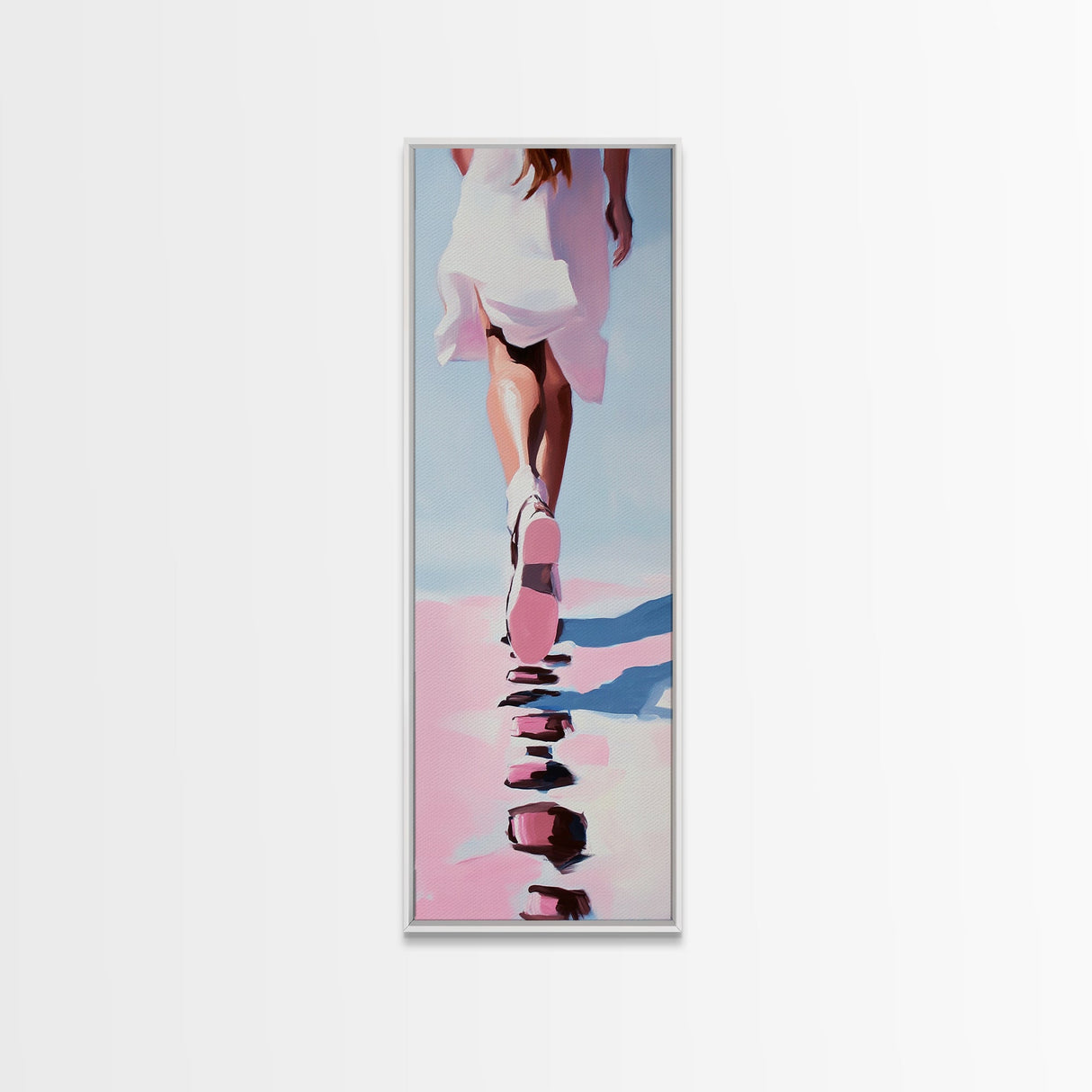 Elegant Walking Art, Minimalist Fashion, Dreamy Pastel Print, Framed Canvas Print, Modern Aesthetic, Bedroom Wall Art, Stylish Home Decor