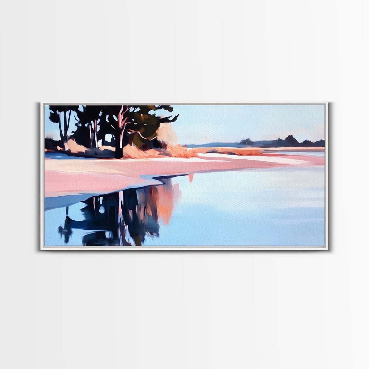 Lakeside Reflection, Serene Landscape Art, Nature Wall Print, Calm Waters Artwork, Zen Tranquility Decor, Office Canvas Print