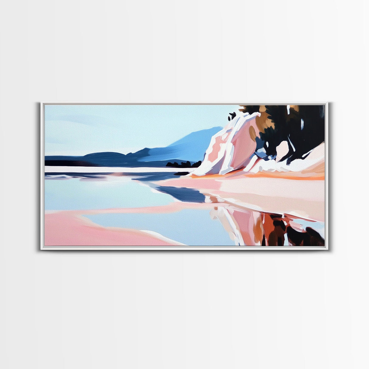 Mountain Snow, Abstract, Framed Canvas Print, landscape painting, bold brushstrokes, mountain art, Scandinavian decor, minimalist art