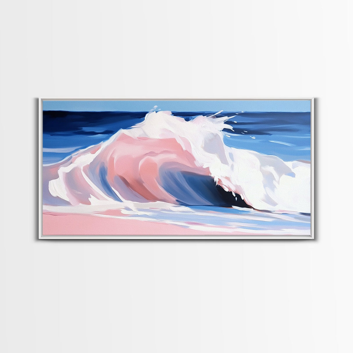 Pink Ocean, Abstract, Canvas Print, Coastal abstract painting, soft pastel waves, modern beach decor, minimalist seascape, tranquil water art