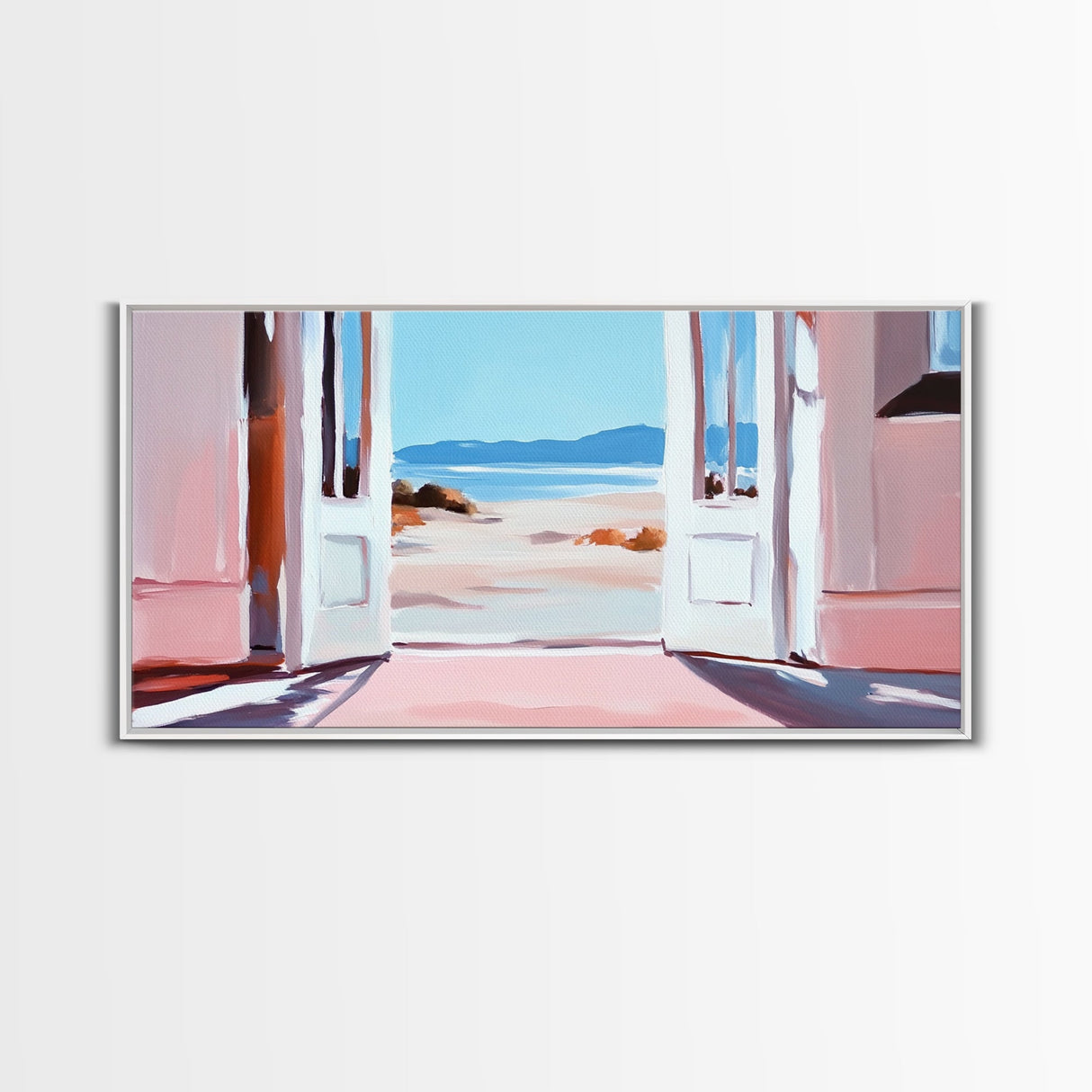 Open Door, Beach View, Coastal Escape, Minimalist Decor, Framed Canvas Print, Neutral Art, Living Room Wall Art, Boho Beach House Art