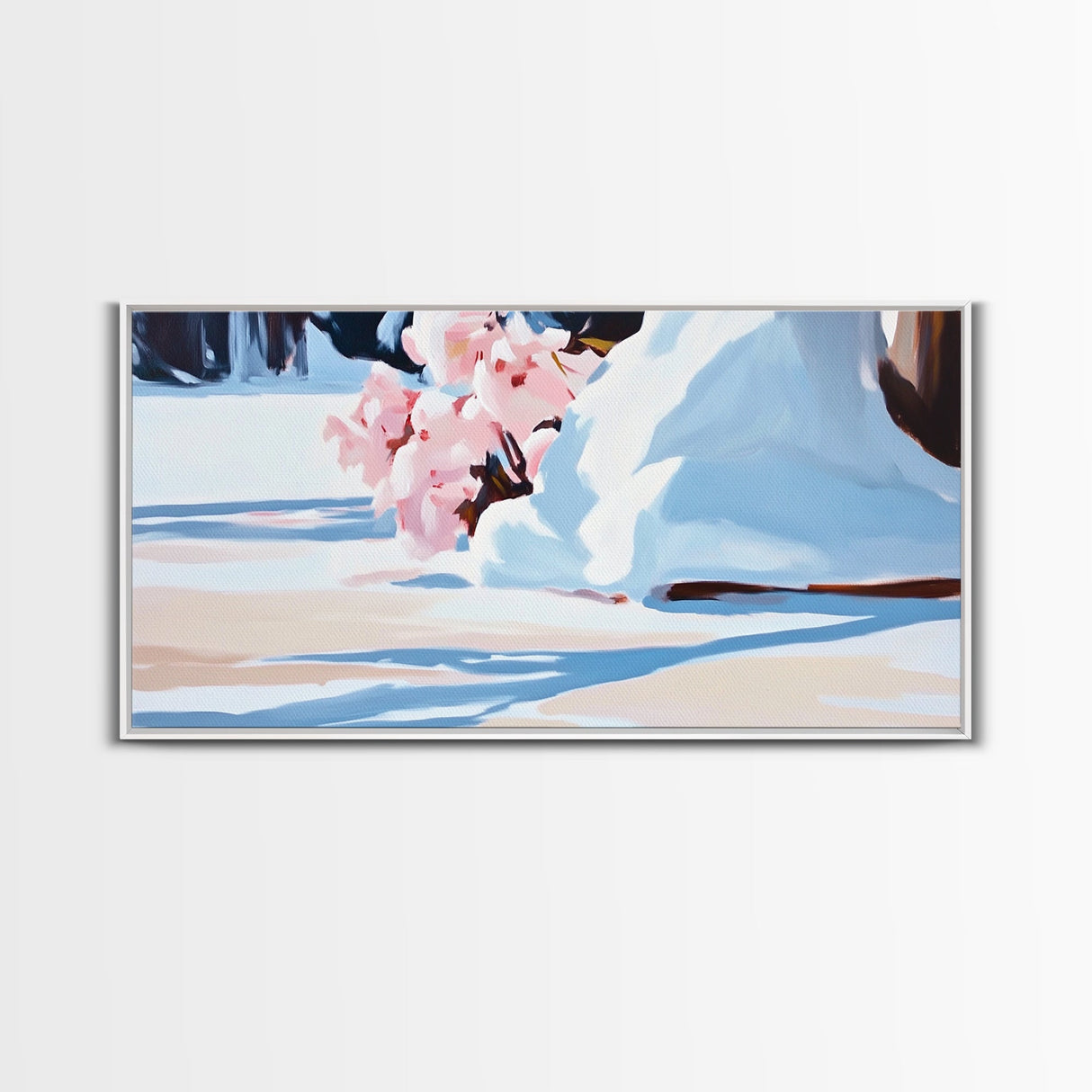 Snow Blossoms, Winter Floral Art, Canvas Print, Christmas Wall Decor, Elegant Wall Art, Nature Inspired Painting, Bedroom Wall Art