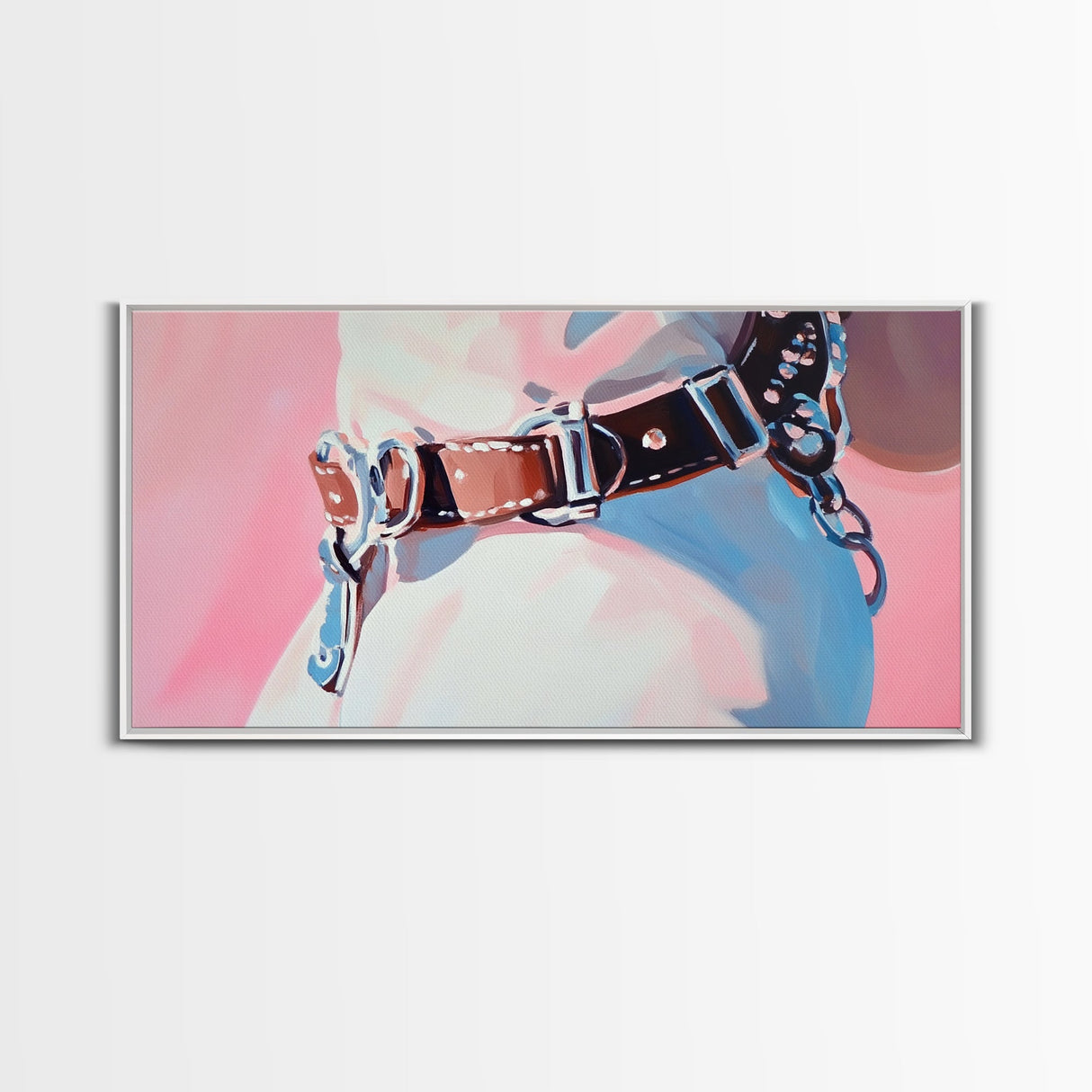 Leather Belt, Western Fashion, Modern Cowboy Art, Chic Home Decor, Framed Canvas Print, Minimalist Pink and Blue Wall Art
