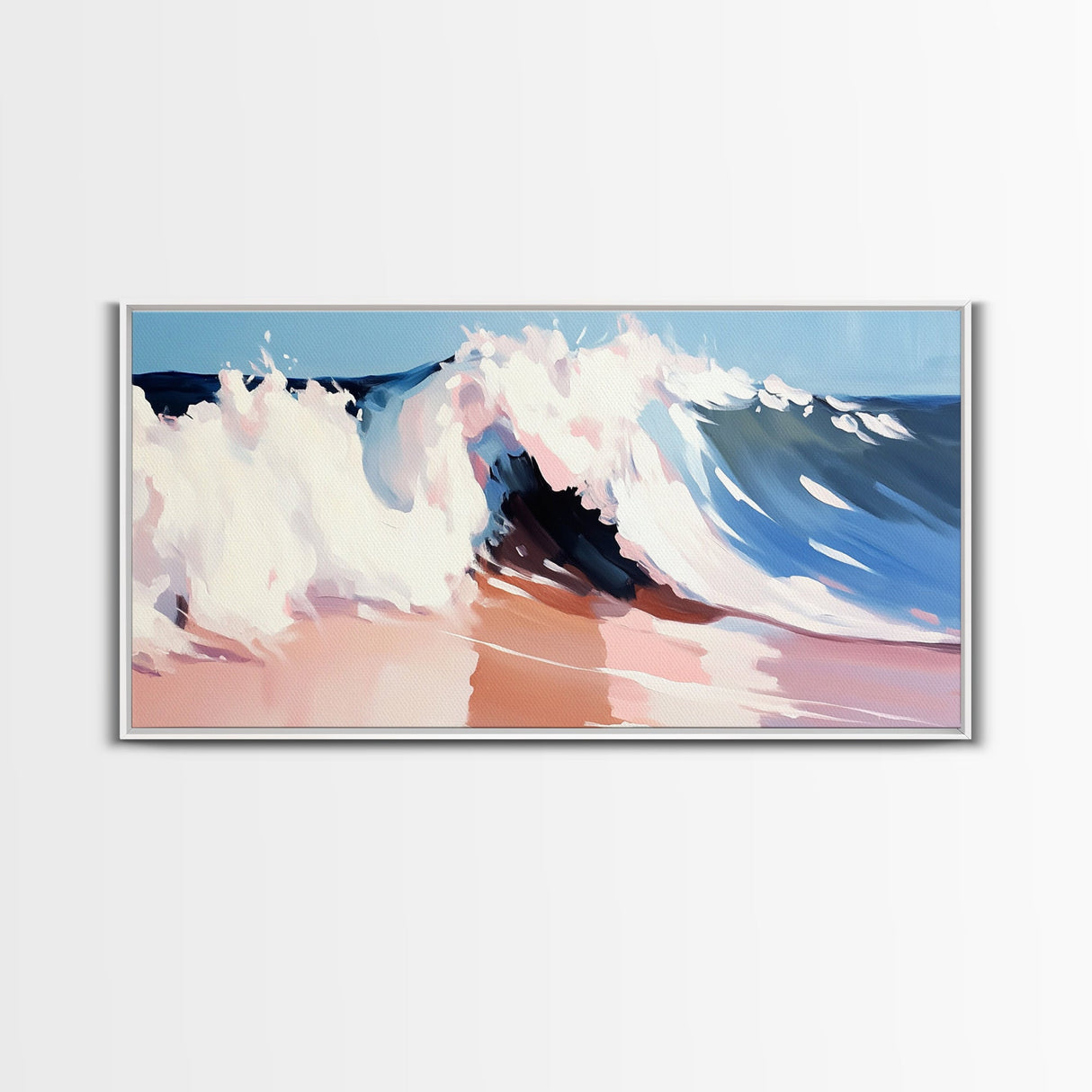 Tidal Wave, Beach Art, Framed Canvas Print, Surfer Decor, Minimalist Coastal Aesthetic, Pastel Ocean Scene, Living Room Wall Art