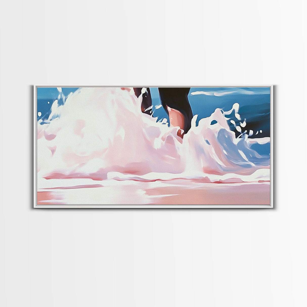 Ocean Waves, Beach Water Art, Summer Coastal Decor, Pink and Blue Painting, Framed Canvas Print, Minimalist Wall Art, Relaxing Vibes