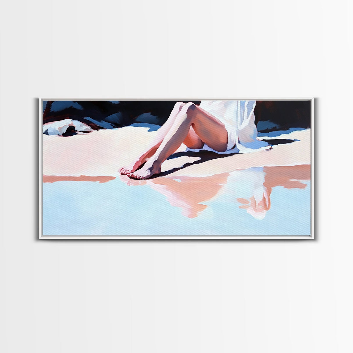 Beach Serenity, Relaxing Vacation Art, Coastal Aesthetic, Soft Summer Colors, Ocean Inspired, Framed Canvas Print, Modern Wall Decor