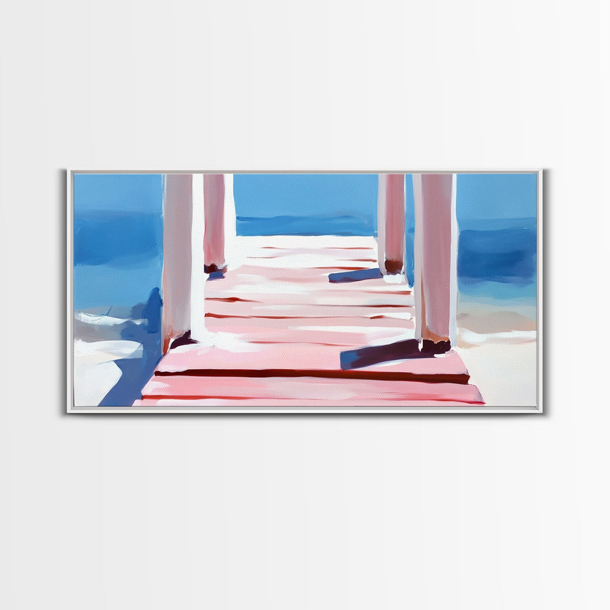 Pier View, Ocean Serenity, Minimalist Art, Beach House Wall Art, Modern Seascape, Living Room Decor, Canvas Print, Relaxing Aesthetic
