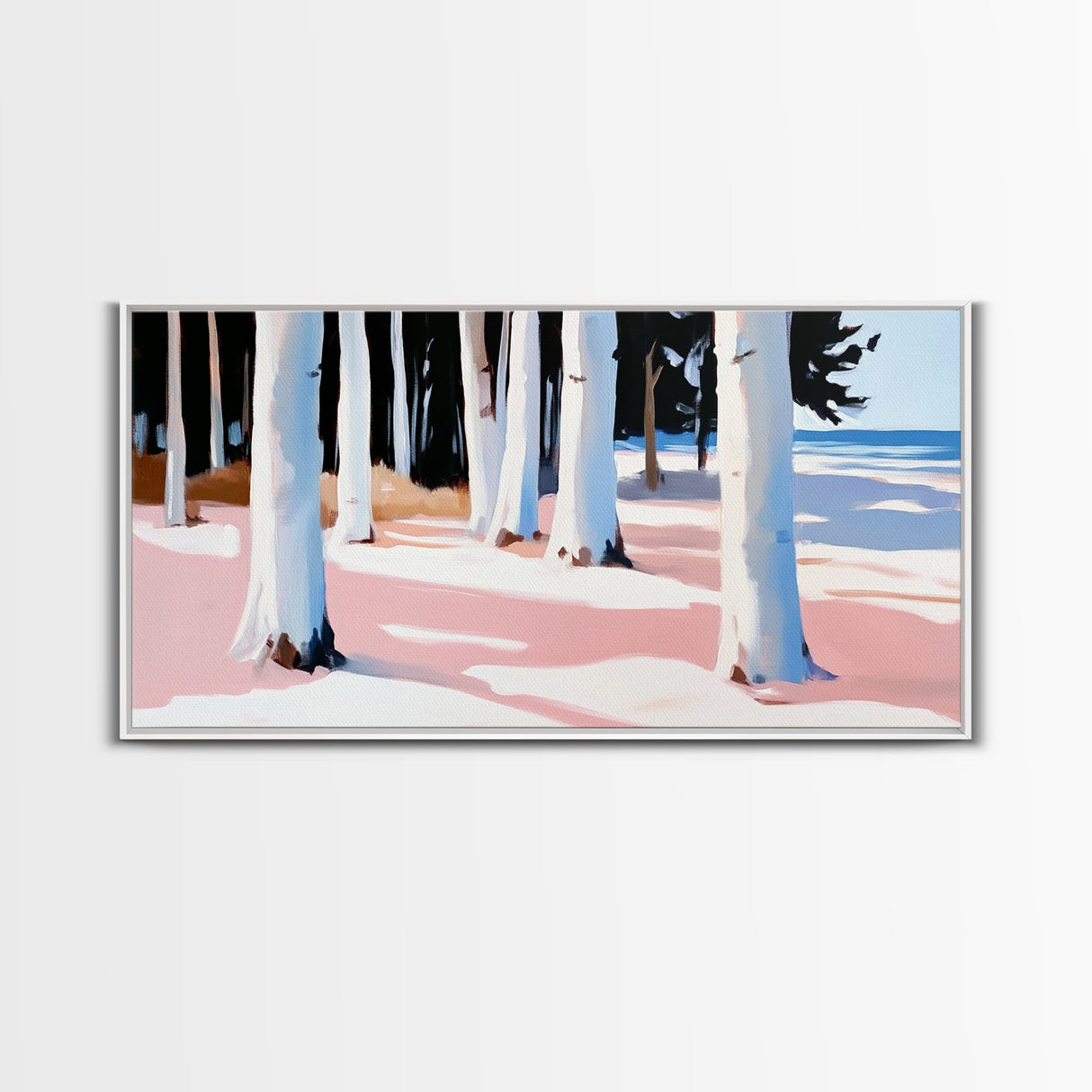 Forest By The Shore, Coastal Trees, Nature Art, Canvas Print, Tranquil Wall Decor, Living Room Art, Beach House Painting, Minimalist Art