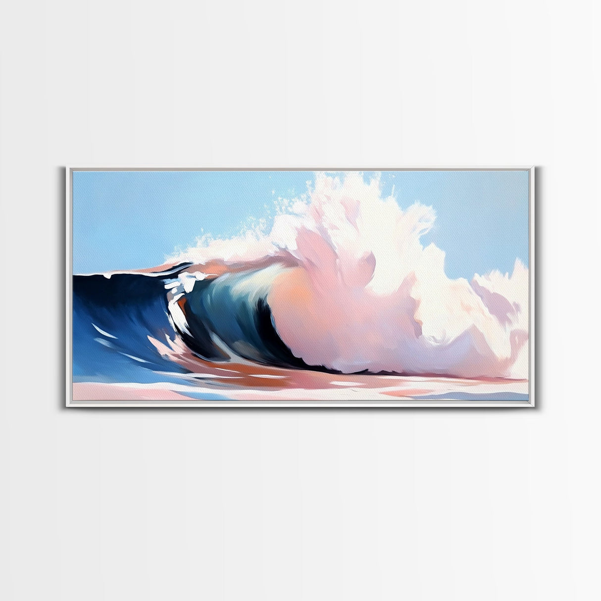 Ocean Wave, Surf Art, Beach Vibes, Coastal Decor, Framed Canvas Print, Modern Seascape, Blue and Pink Wave Art, Contemporary Wall Art