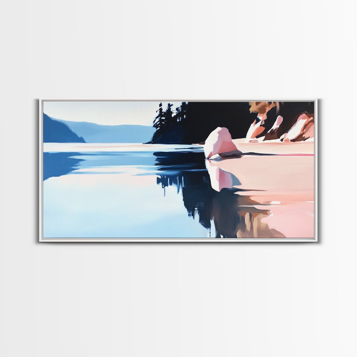 Lake Reflection, Mountain Art, Serene Landscape, Nature Aesthetic, Canvas Print, Modern Wall Art, Peaceful Lake Scene, Minimalist Home Decor