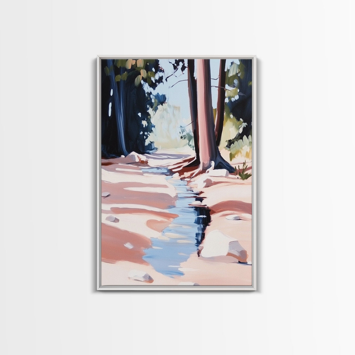 Nature Stream, Forest Landscape, Tranquil Woods, Framed Canvas Print, Minimalist Wall Art, Living Room Wall Decor, Rustic Home Decor