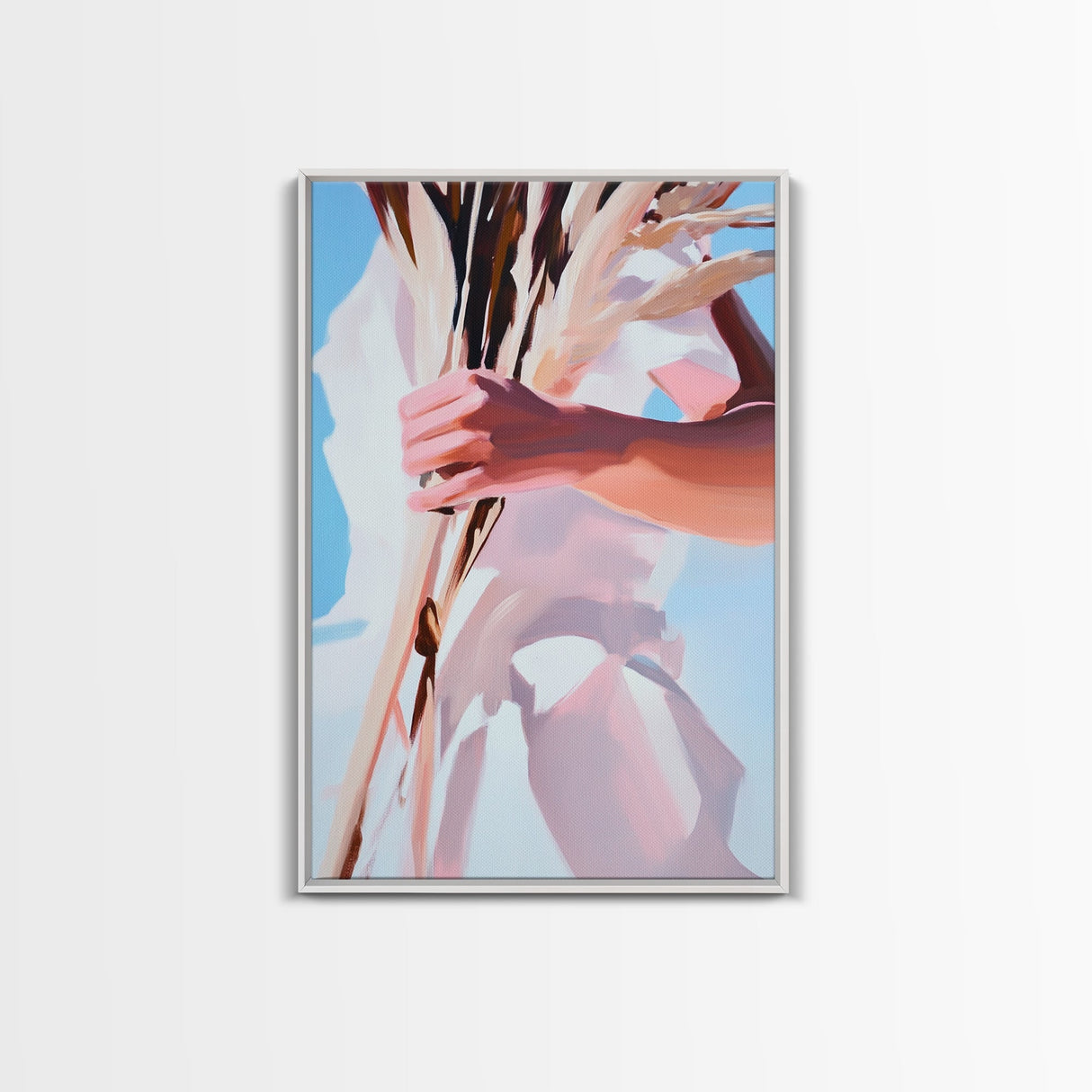 Boho Chic, Dried Flowers, Feminine Aesthetic, Soft Pastel Art, Canvas Print, Bedroom Wall Art, Modern Bohemian Decor, Floral Painting