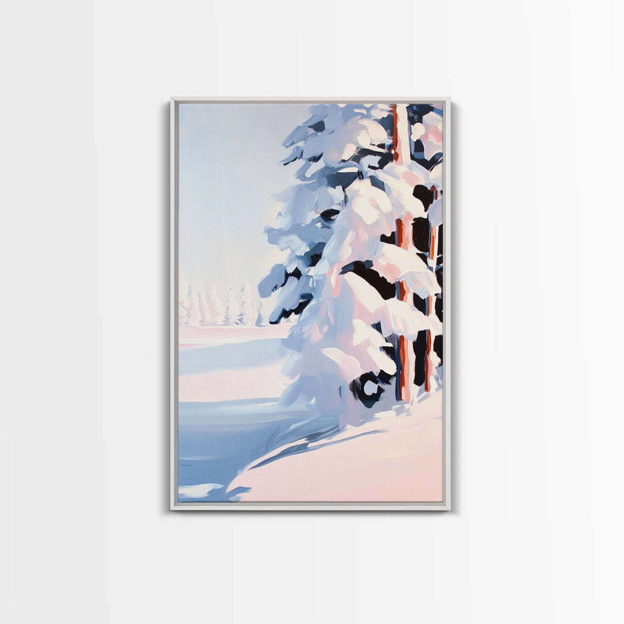 Winter Snow, Pine Tree Landscape, Framed Canvas Print, Cozy Cabin Decor, Seasonal Wall Art, Tranquil Winter Scene, Christmas Aesthetic