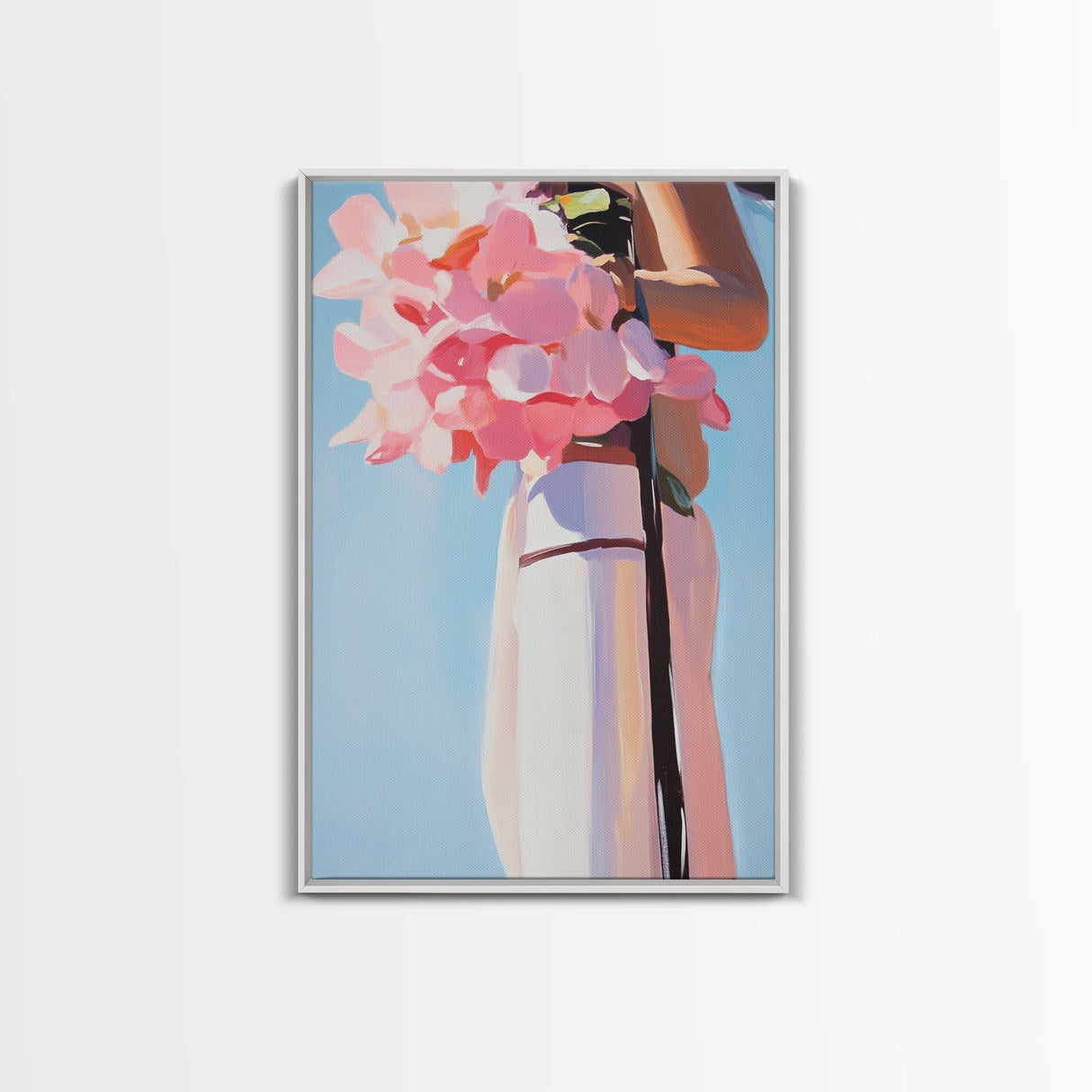 Pink Floral Bouquet, Romantic Flower Painting, Soft Pastel Aesthetic, Framed Canvas Print, Feminine Wall Art, Bedroom Decor, Modern Art
