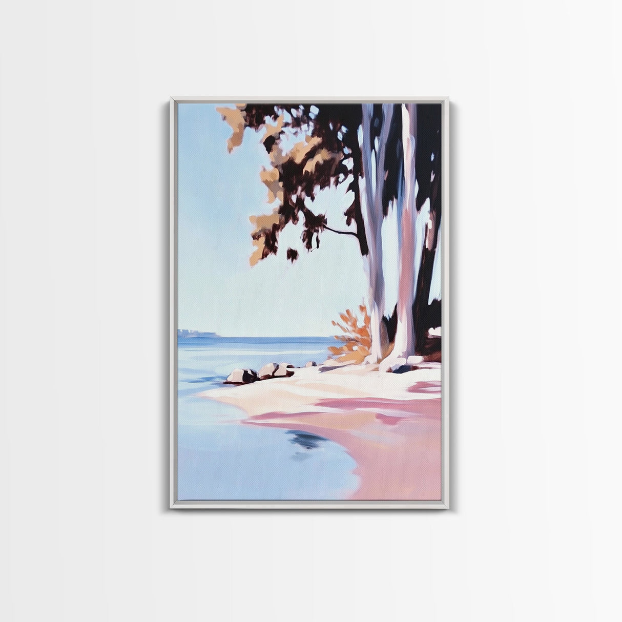 Coastal Serenity, Beach Landscape, Blue Ocean, Framed Canvas Print, Minimalist Wall Art, Modern Decor, Living Room Art, Ocean Scene