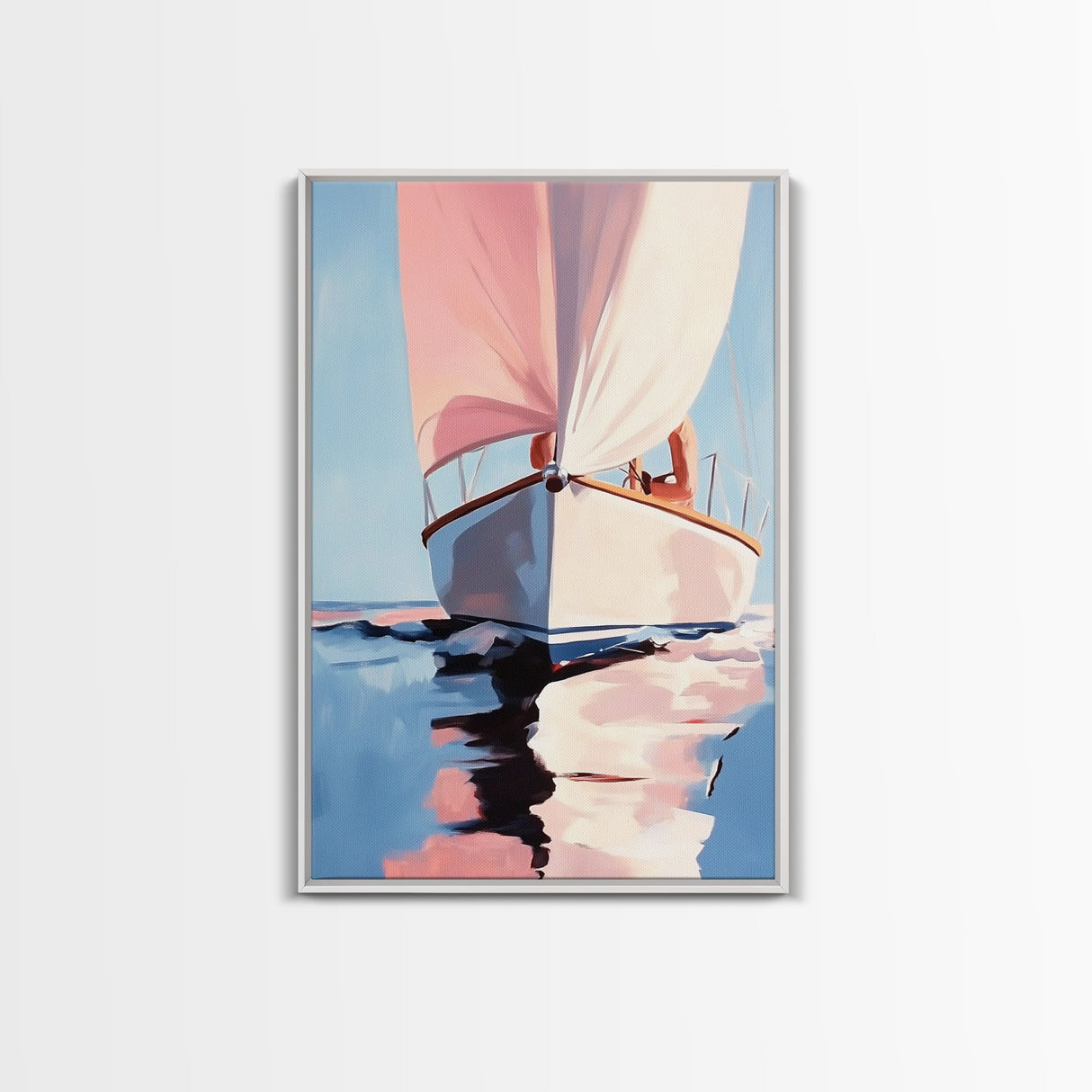Sailboat Serenity, Nautical Decor, Ocean Reflections, Framed Canvas Print, Coastal Wall Art, Minimalist Seascape, Living Room Art