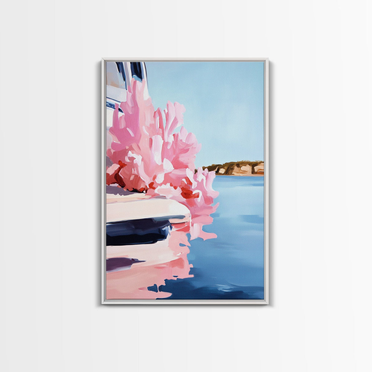 Boat Reflection, Nautical Wall Art, Ocean Painting, Framed Canvas Print, Coastal Living Decor, Modern Seascape, Beach House Artwork