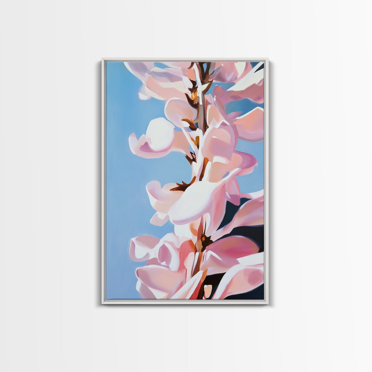 Magnolia Blossom, Pink Flowers, Botanical Wall Art, Minimalist Floral, Framed Canvas Print, Spring Aesthetic, Bedroom Decor, Nature Art