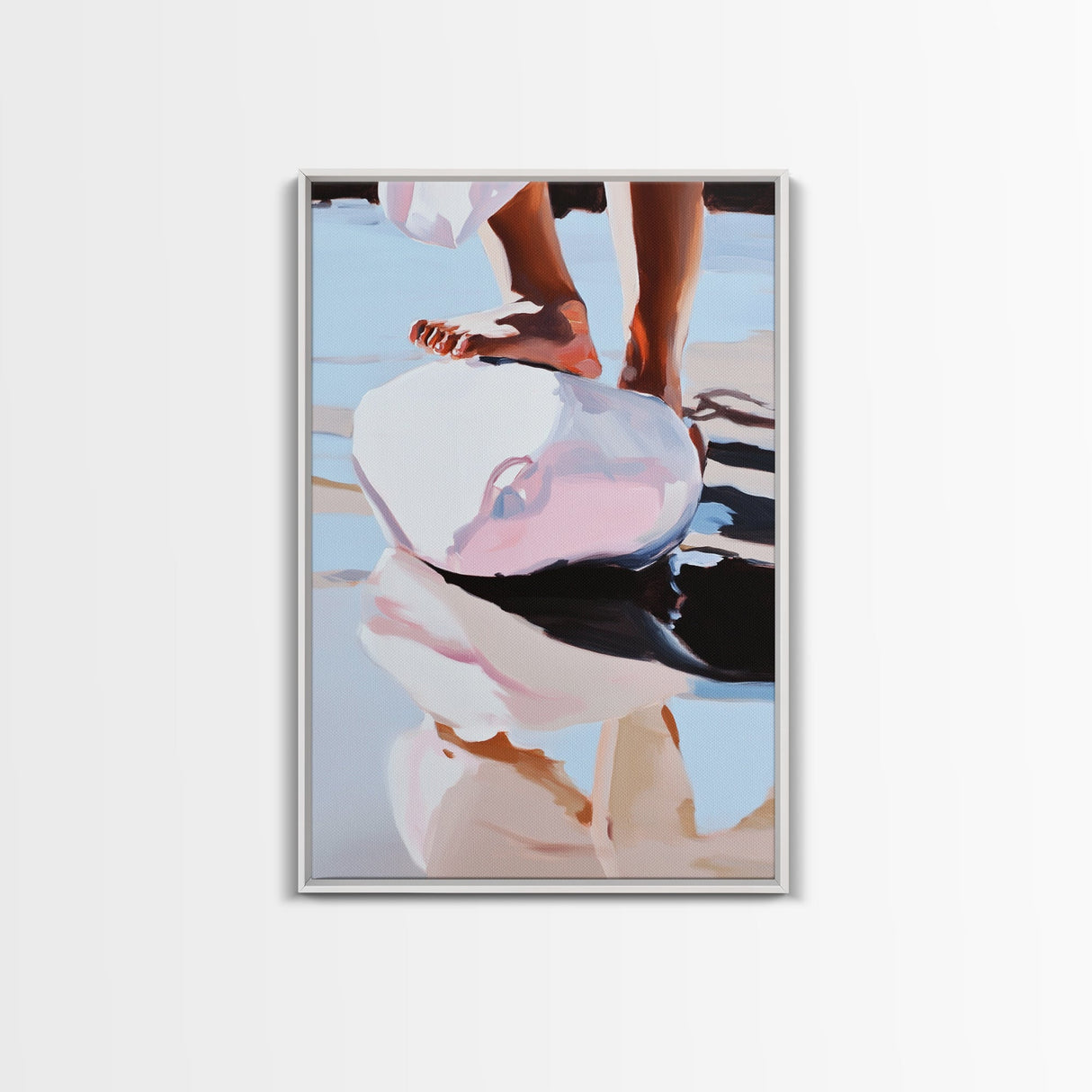 Foot on Sphere, Abstract Art, Surreal Decor, Pastel Aesthetic, Framed Canvas Print, Modern Home, Unique Wall Art, Living Room Painting