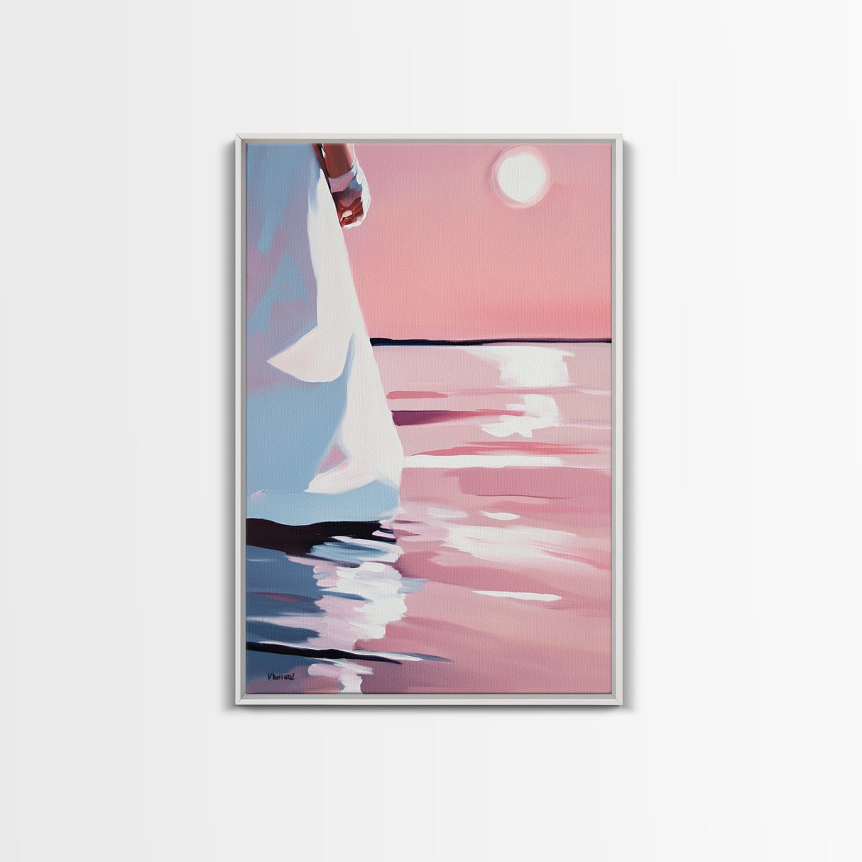 Sunset Reflection, Ocean Wall Art, Romantic Aesthetic, Beach Lover Gift, Pastel Painting, Canvas Print, Living Room Wall Art