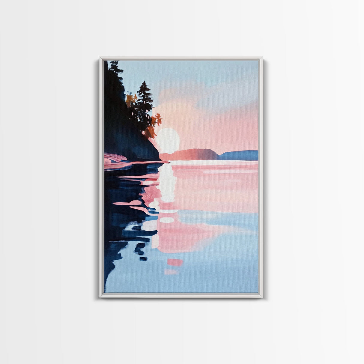 Sunset Reflections, Coastal Wall Art, Framed Canvas Print, Minimalist Landscape, Pastel Beach Decor, Living Room Art, Modern Seascape