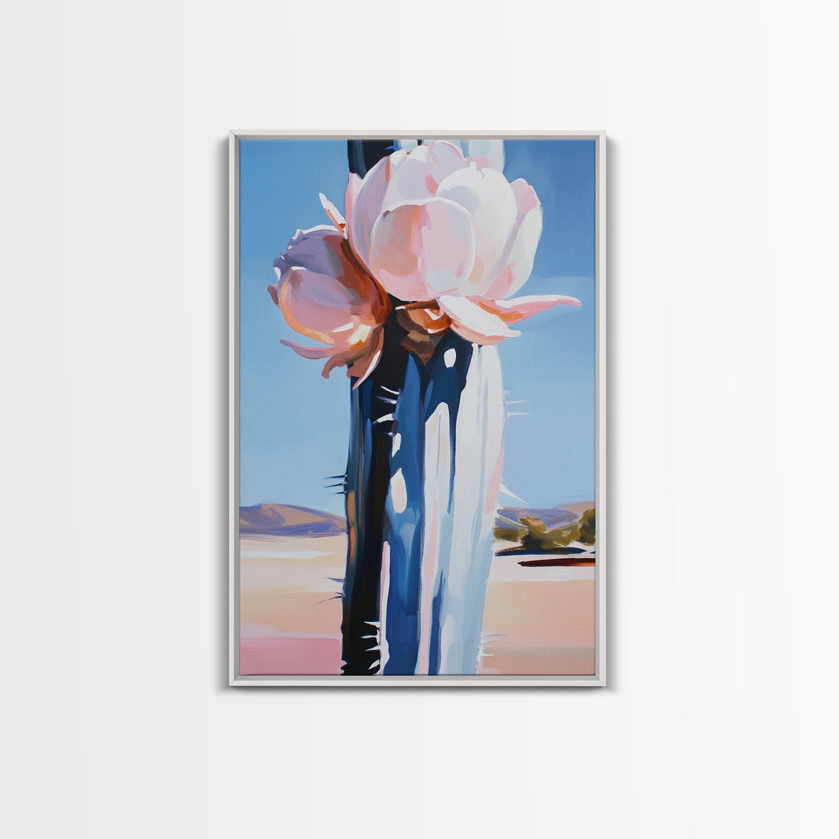 Desert Flowers, Modern Botanical Art, Pastel Succulent Painting, Nature Inspired Wall Decor, Framed Canvas Print, Aesthetic Home Art