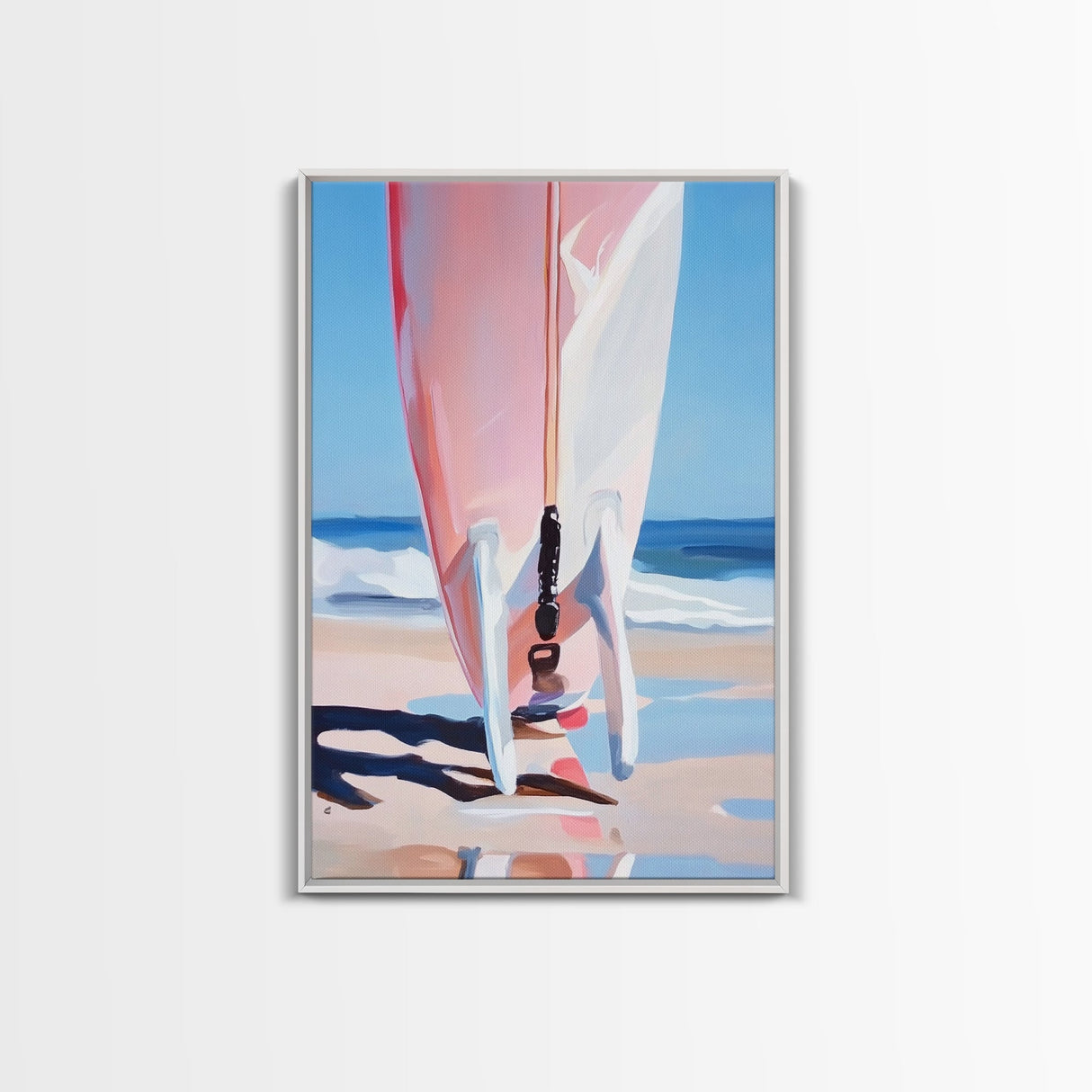 Surfboard Reflection, Beach Wave Art, Ocean Lover Print, Framed Canvas Print, Tropical Home Decor, Summer Aesthetic Wall Art