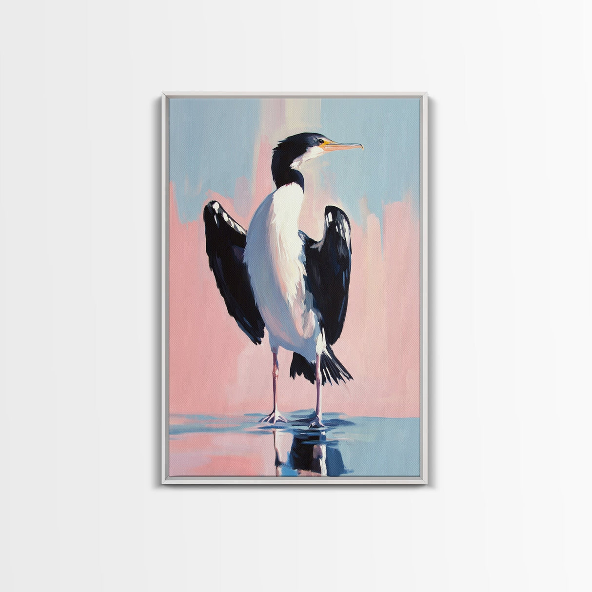 Coastal Bird Art, Modern Seabird Painting, Pastel Beach Decor, Contemporary Animal Print, Framed Canvas Print, Living Room Wall Art