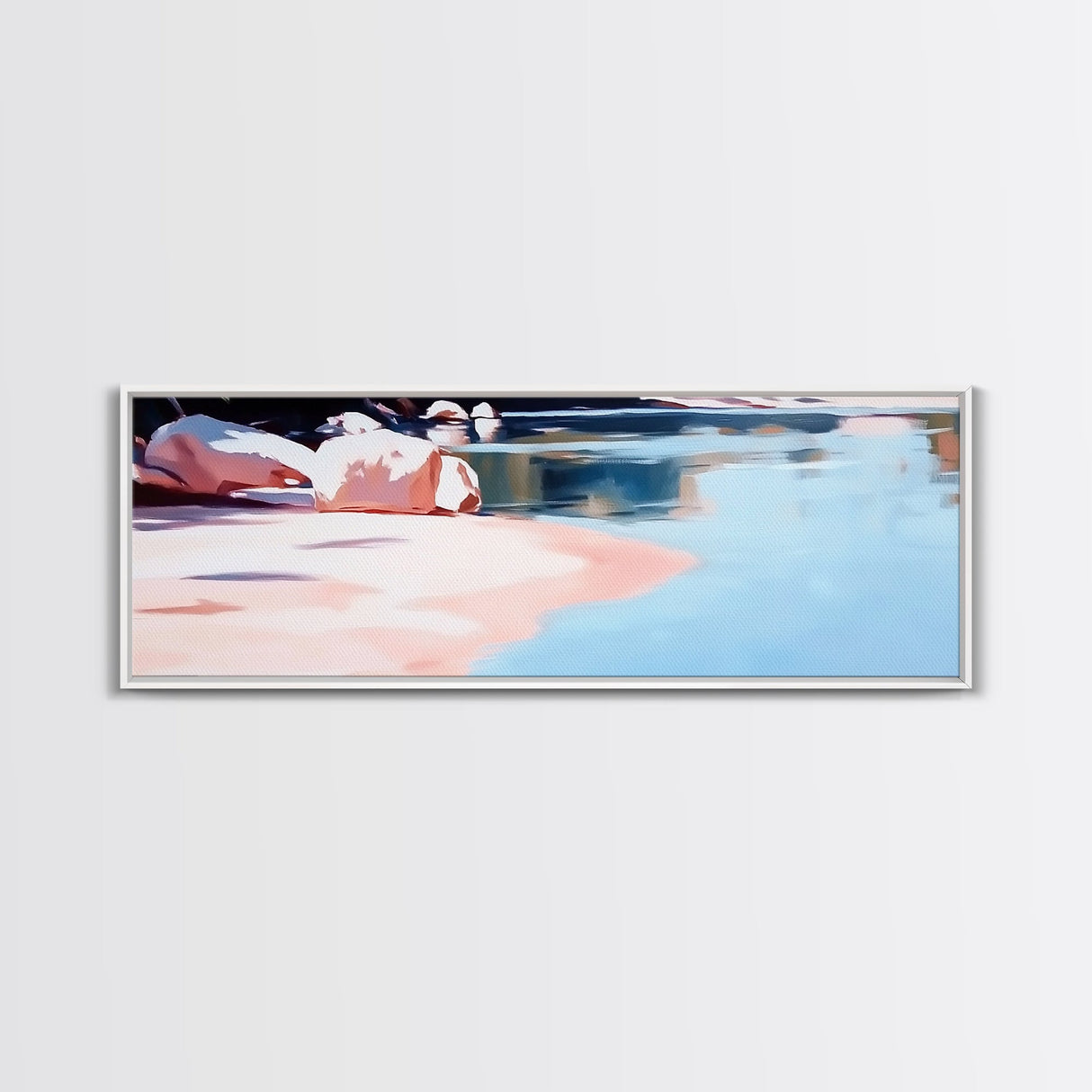 Reflections on Water, Tranquil Lakeside Scene, Minimalist Nature Art, Canvas Print, Serene Blue Tones, Relaxing Wall Art, Office Decor