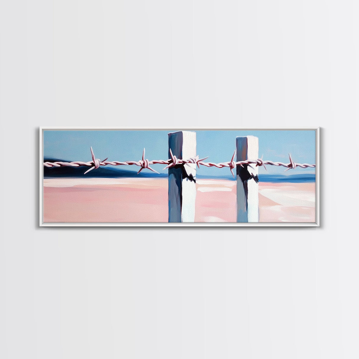 Beach Fence, Coastal Barrier, Ocean Landscape, Framed Canvas Print, Minimalist Seaside Art, Nautical Wall Decor, Summer Home Artwork