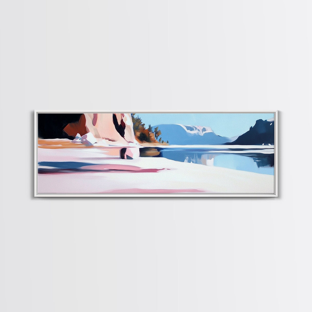 Lake Reflection, Serene Nature, Framed Canvas Print, Minimalist Wall Art, Living Room Decor, Blue Tones, Tranquil Home Aesthetic