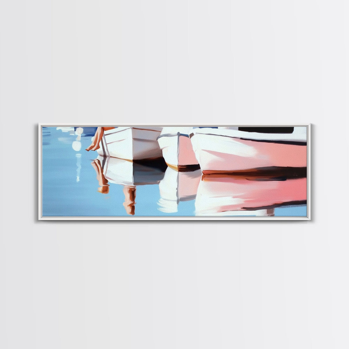 Boats, Reflection, Soft Pastel Aesthetic, Canvas Print, Nautical Wall Art, Minimalist Home Decor, Living Room Accent, Calm Coastal Scene