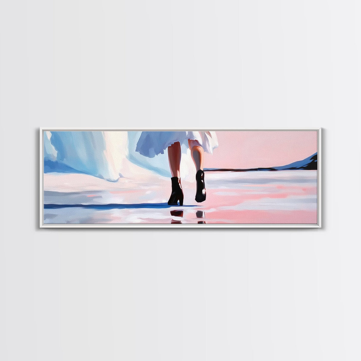 Fashion Walk, Chic Modern Art, Feminine Aesthetic, Pastel Wall Decor, Dreamy Reflections, Stylish Home Design, Framed Canvas Print