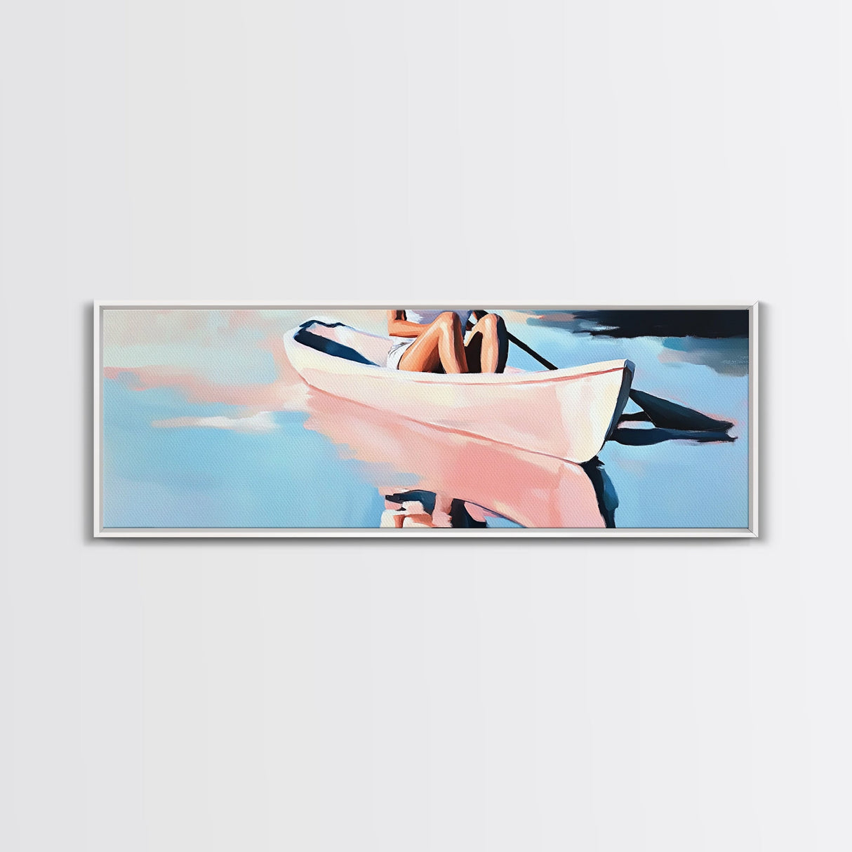 Kayak Adventure, Minimalist, Coastal Wall Art, Boho Home Decor, Blue and Pink, Modern Beach Art, Canvas Print, Nautical Aesthetic