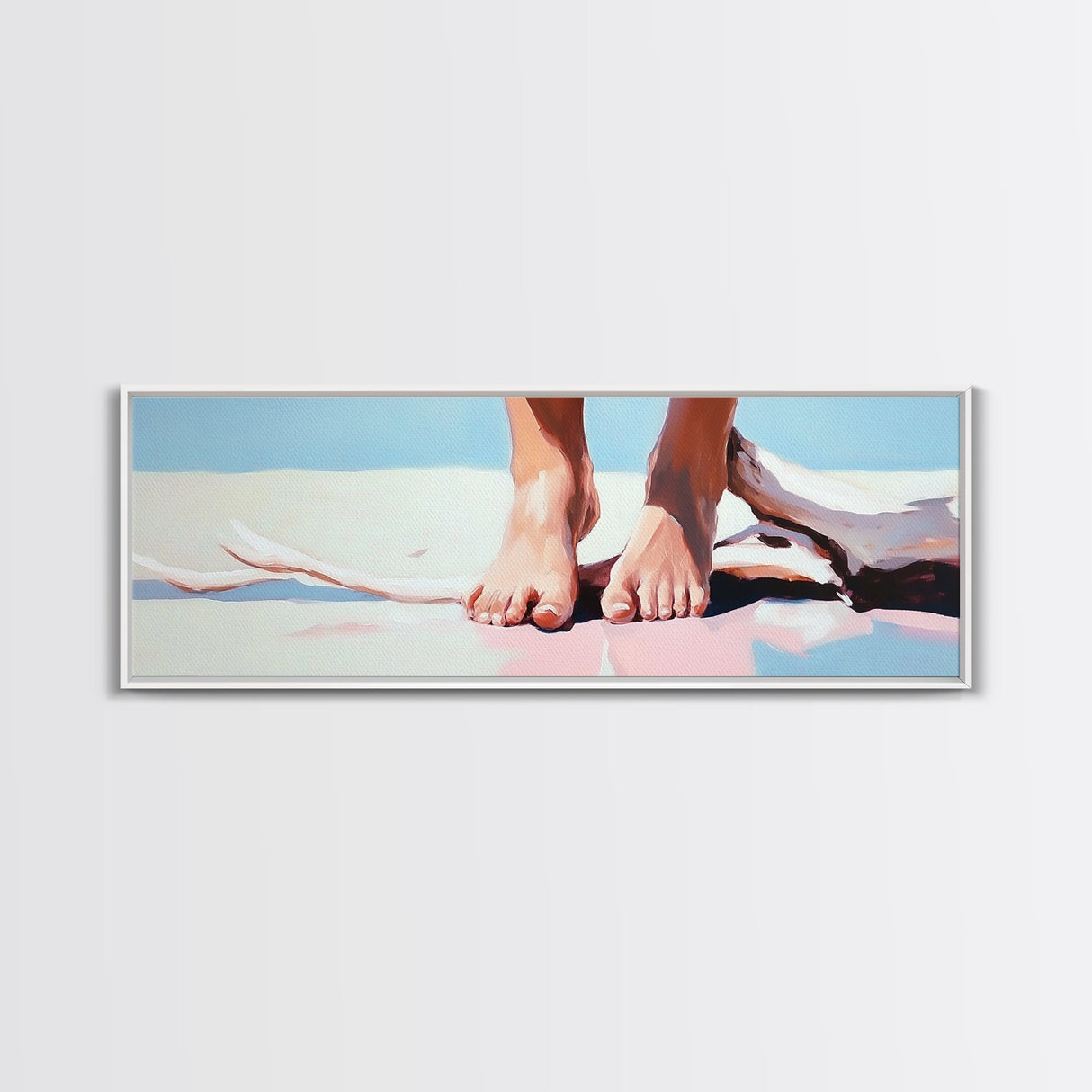 Barefoot Beach, coastal boho wall art, summer relaxation print, modern ocean decor, minimalist nature artwork, framed canvas print
