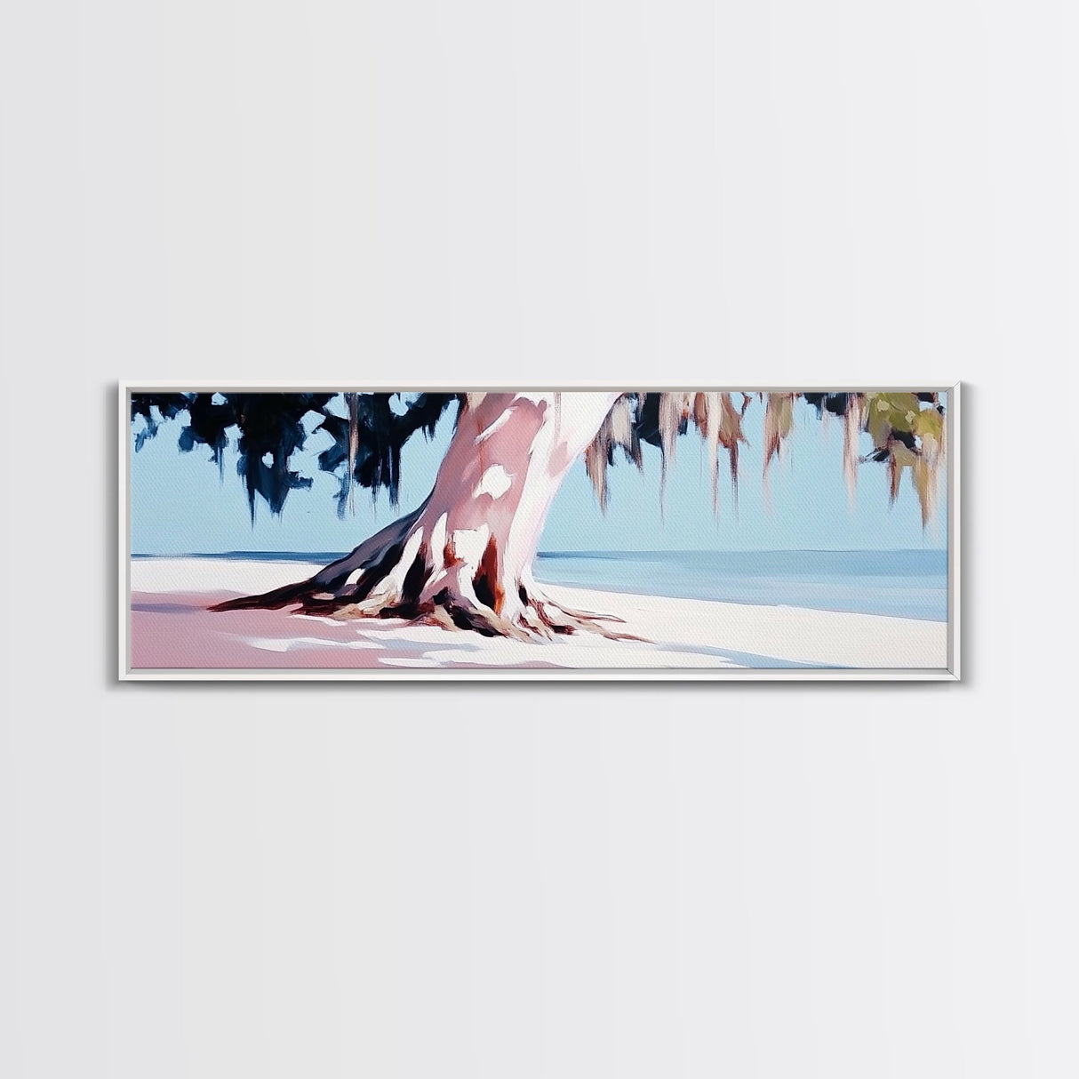 Seaside Tree, Coastal Wall Art, Bedroom Decor, Framed Canvas Print, Serene Landscape, Beach House Aesthetic, Minimalist Nature Painting