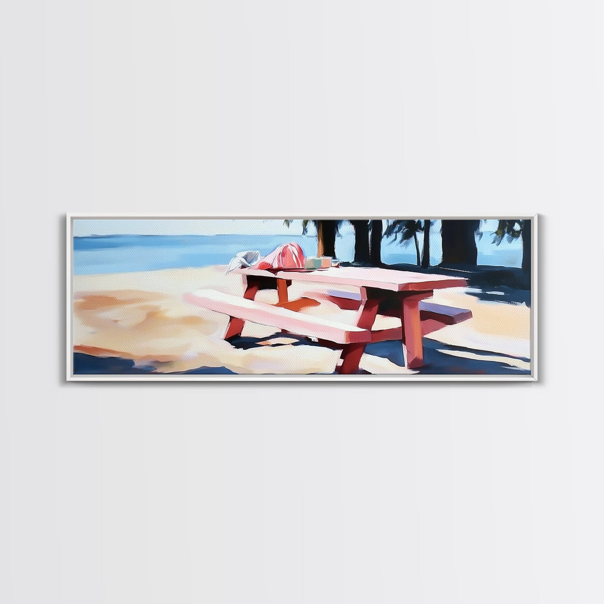 Picnic Table, Beach, Coastal, Canvas Print, Summer Wall Art, Relaxing Nature Artwork, Minimalist Decor, Living Room or Patio Art