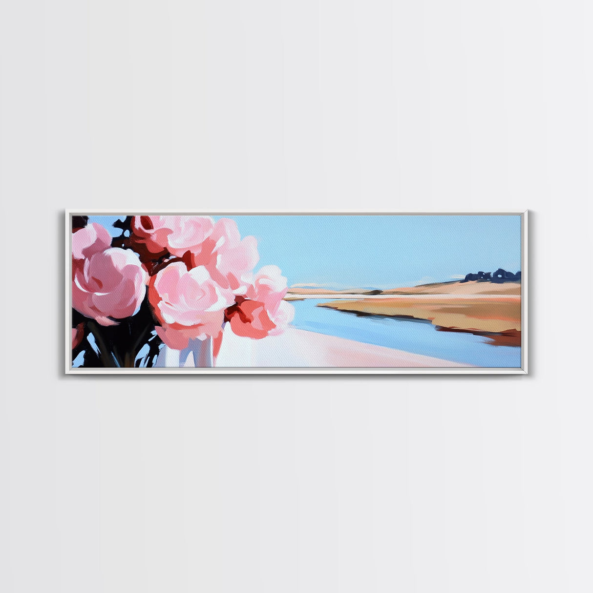 Pink Peony Art, Floral Abstract Painting, Feminine Wall Decor, Elegant Framed Canvas Print, Modern Minimalist Home, Soft Botanical Design