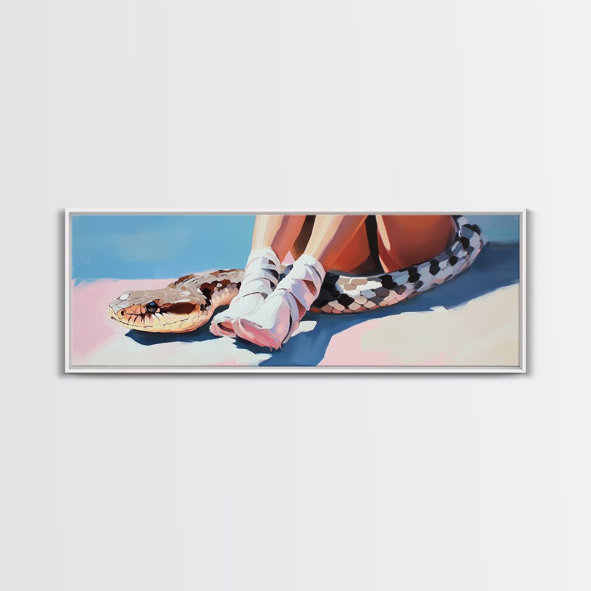 Snake and Ballet Shoes, Surreal Art, Unique Painting, Framed Canvas Print, Edgy Wall Art, Modern Home Decor, Conversation Piece, Bold