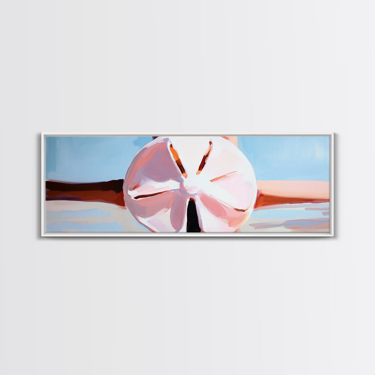 Sand Dollar Art, Coastal Wall Decor, Beach House Art, Nautical Print, Minimalist Ocean Painting, Pastel Seascape, Framed Canvas Print