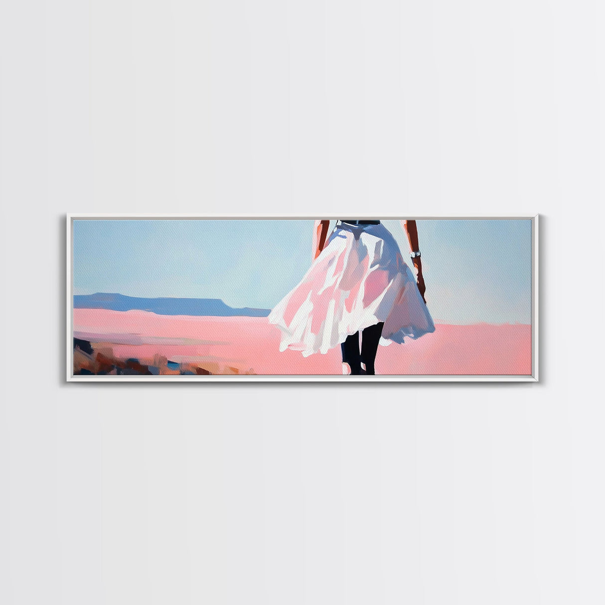 Flowing Dress, Beach Walk, Pastel Aesthetic, Dreamy Art, Canvas Print, Bedroom Wall Art, Feminine Home Decor, Soft Colors