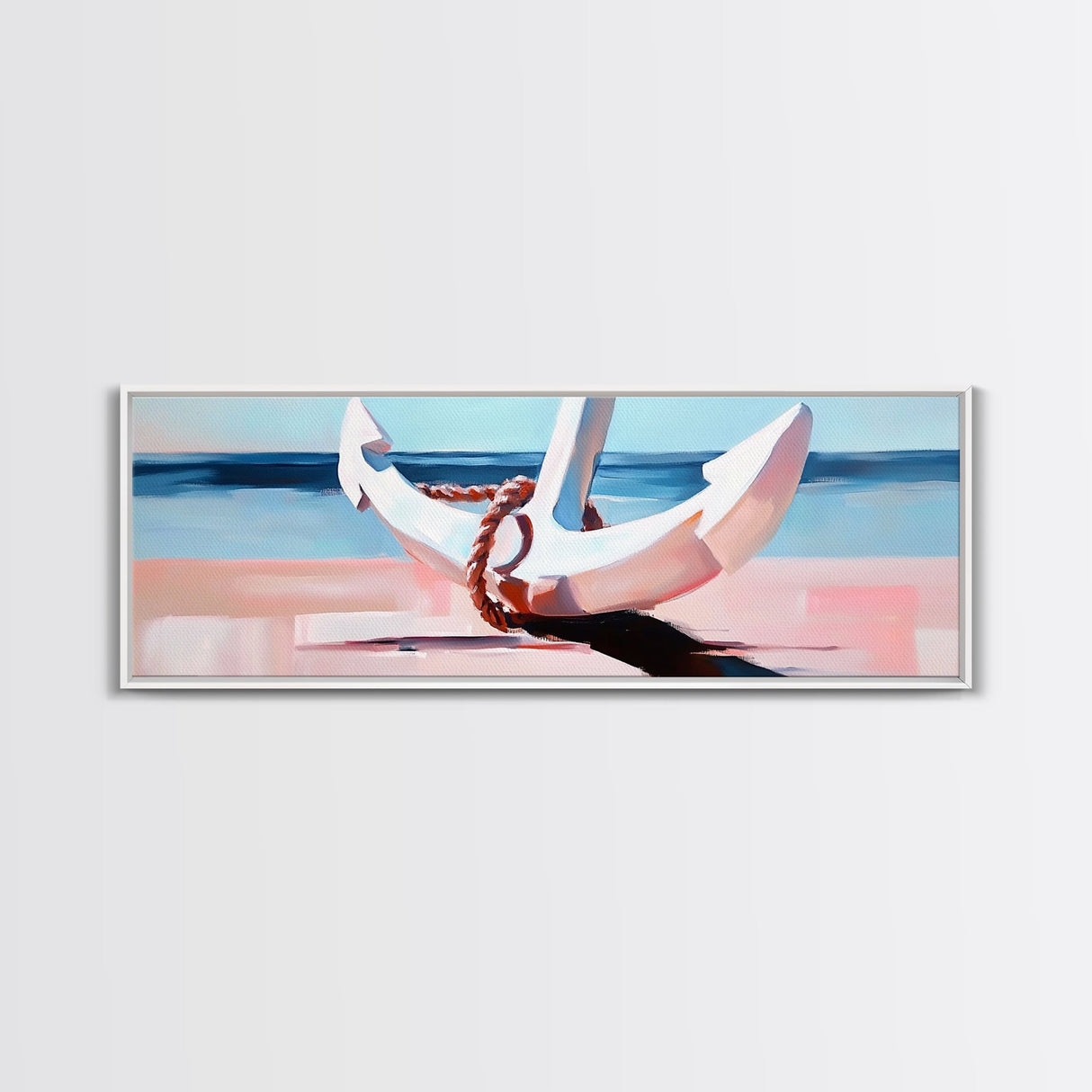 Nautical Anchor, Beach House Art, Coastal Decor, Framed Canvas Print, Ocean Wall Art, Minimalist Seascape, Sailor Aesthetic, Living Room