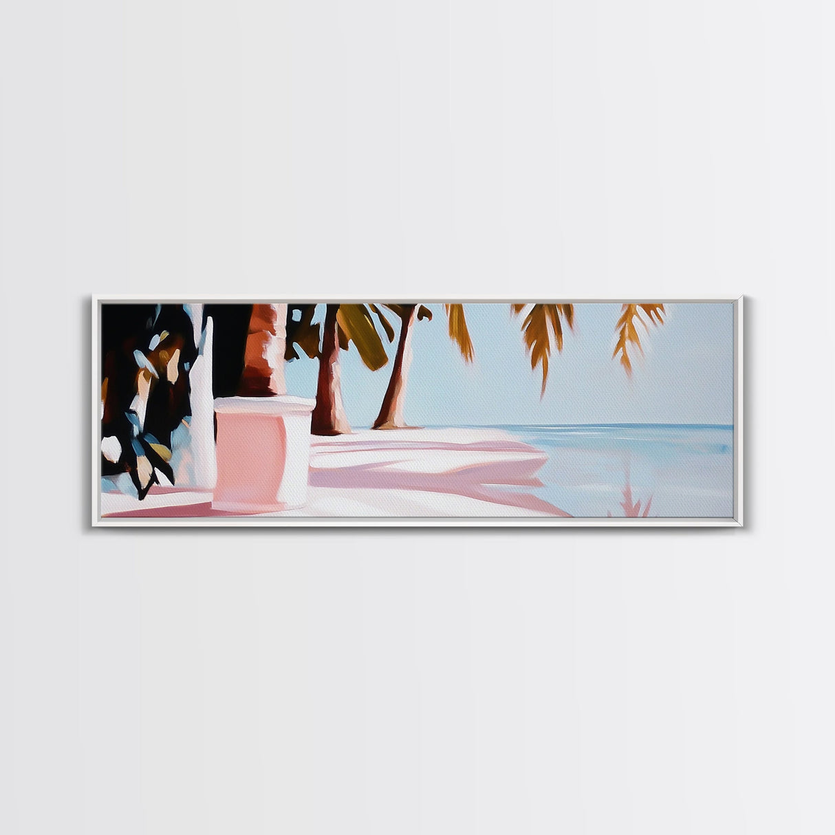 Palm Beach, Tropical Oasis, Ocean View, Framed Canvas Print, Boho Wall Art, Bedroom Decor, Coastal Aesthetic, Minimalist Art