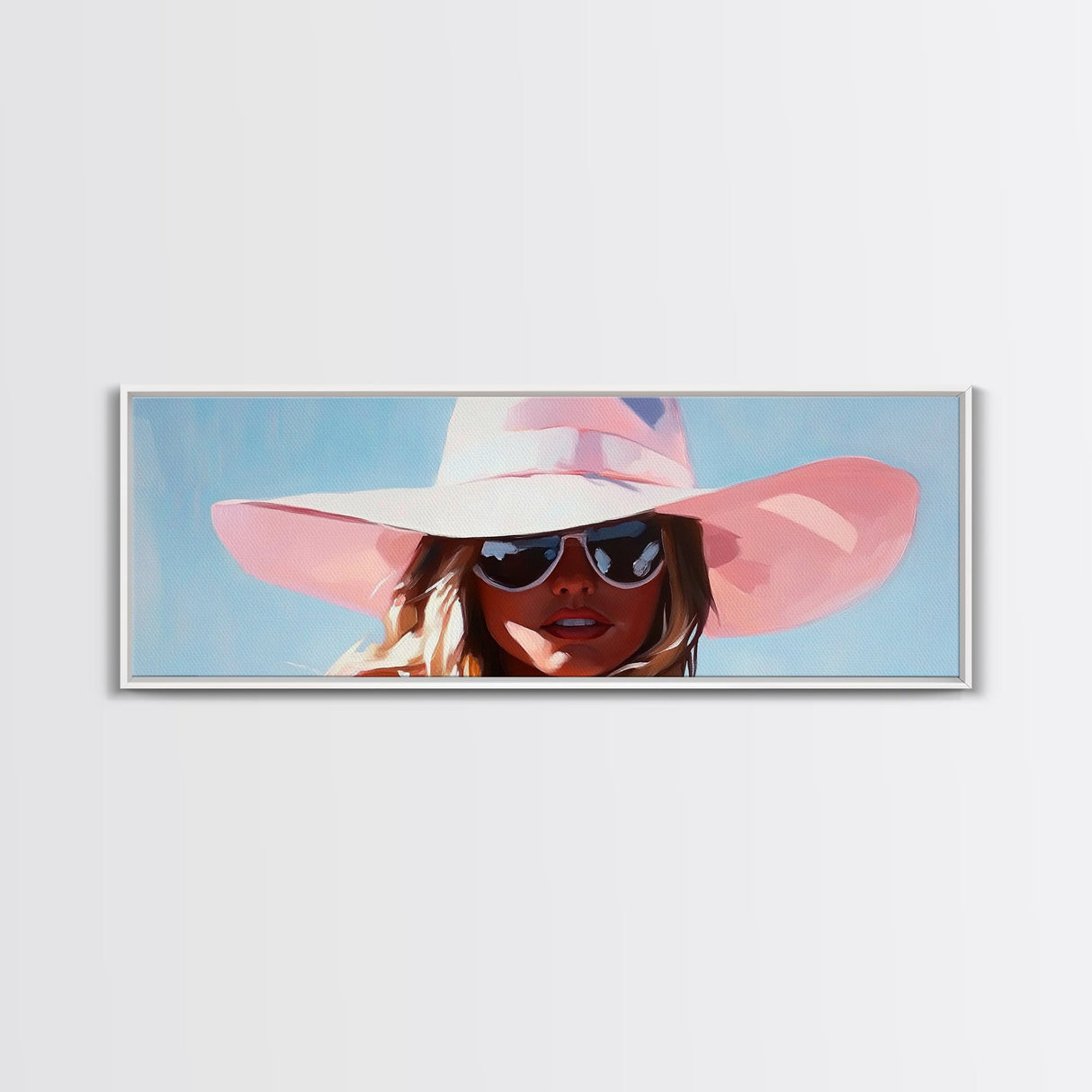 Sun Hat, Fashion Art, Glamorous Woman, Feminine Painting, Summer Aesthetic, Modern Chic, Bedroom Wall Decor, Framed Canvas Print