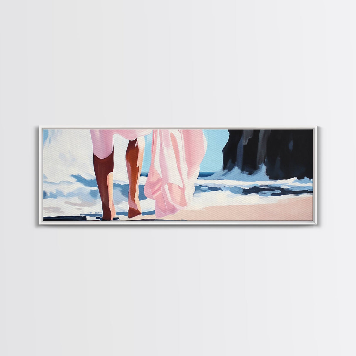 Ocean Waves, Feminine Beach Art, Coastal Minimalist Decor, Framed Canvas Print, Soft Pastel Seaside Art, Nautical Living Room Wall Art
