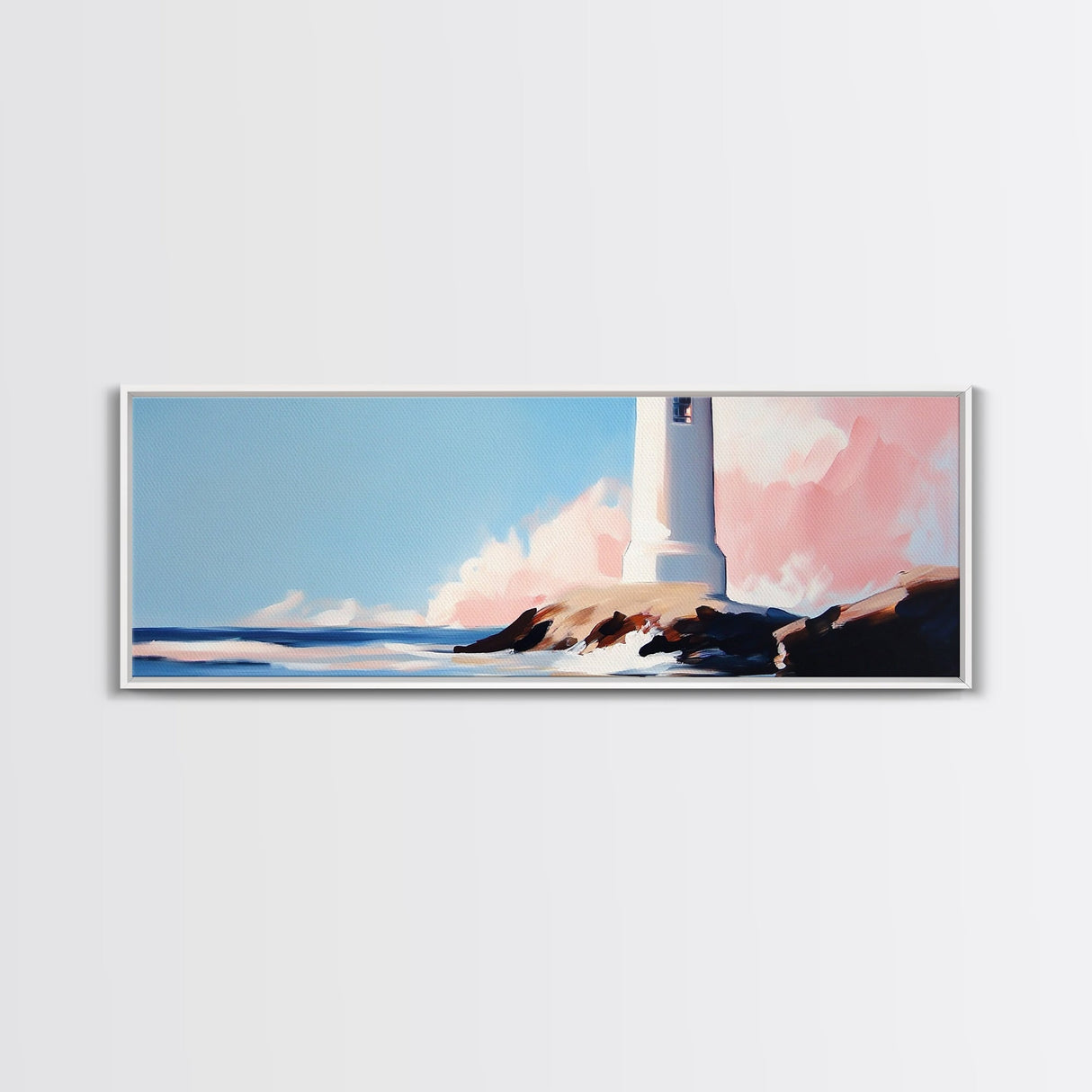 Lighthouse, Coastal Wall Art, Nautical Decor, Ocean View, Framed Canvas Print, Beach House Art, Minimalist Art, Bedroom Wall Art
